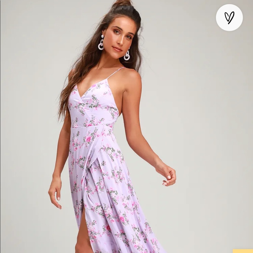 In Love Forever Lavender Floral Lace-Up High-Low Maxi Dress from Lulus
